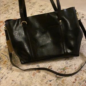 Black faux leather zip tote